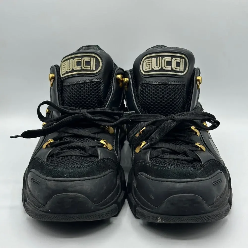 GUCCI Flashtrek Sega Chunky Sneaker Hiking Leather Black Sz 10.5